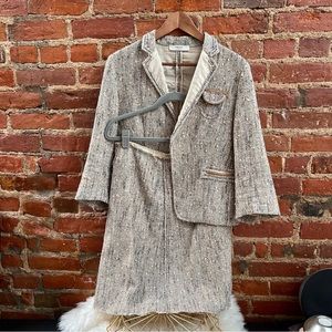 Vintage Prada nubby wool linen suit jacket skirt raw edges size 44